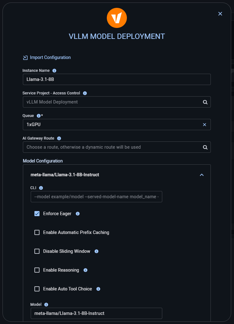 vLLM Model Deployment app form