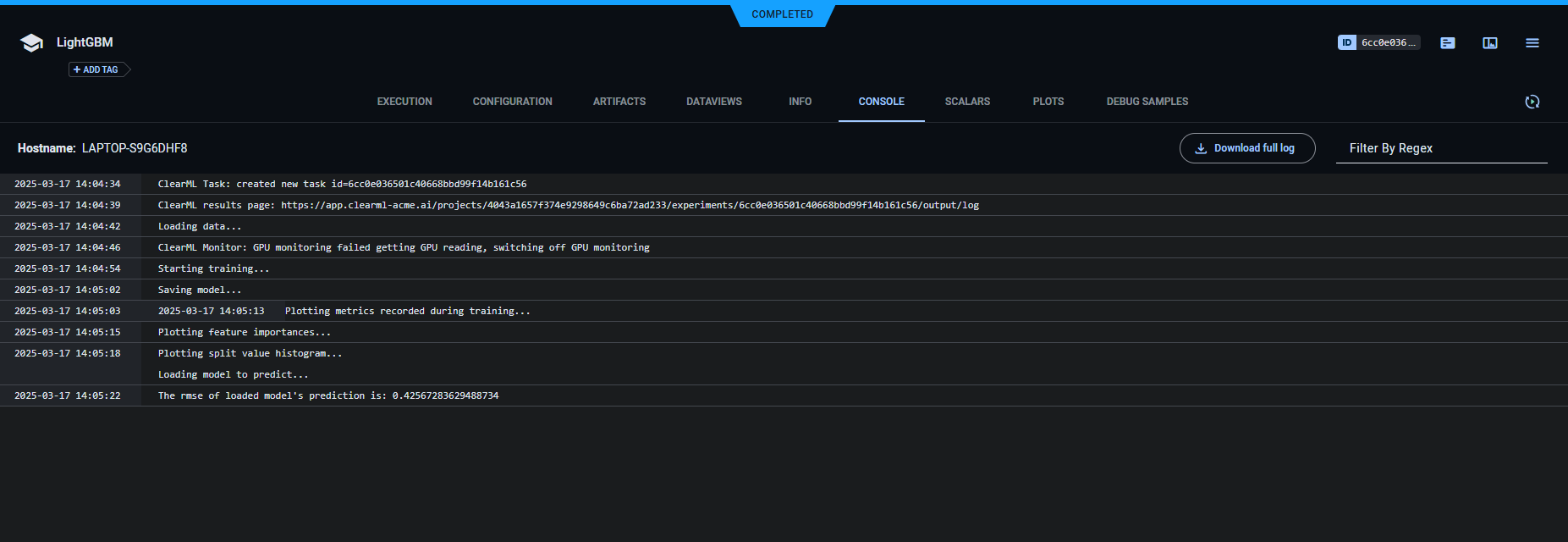 LightGBM console