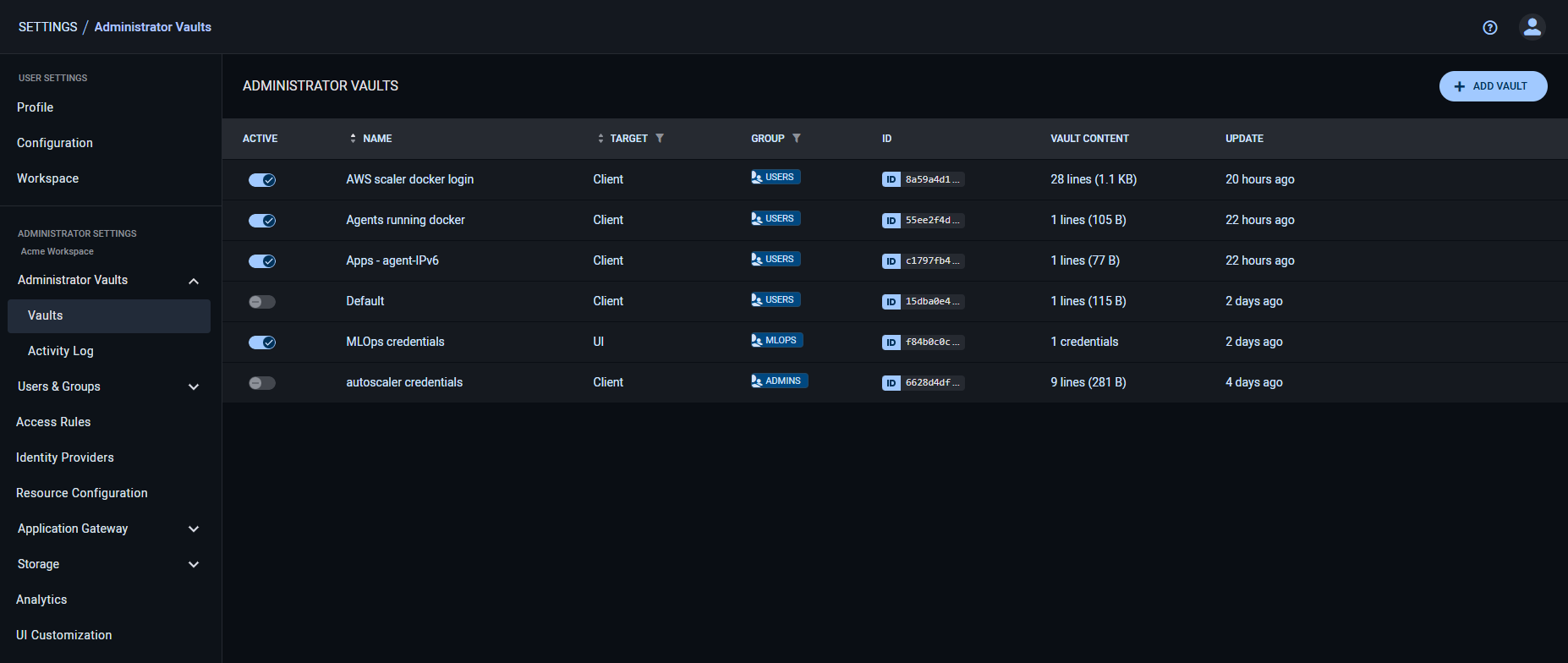 Admin vaults
