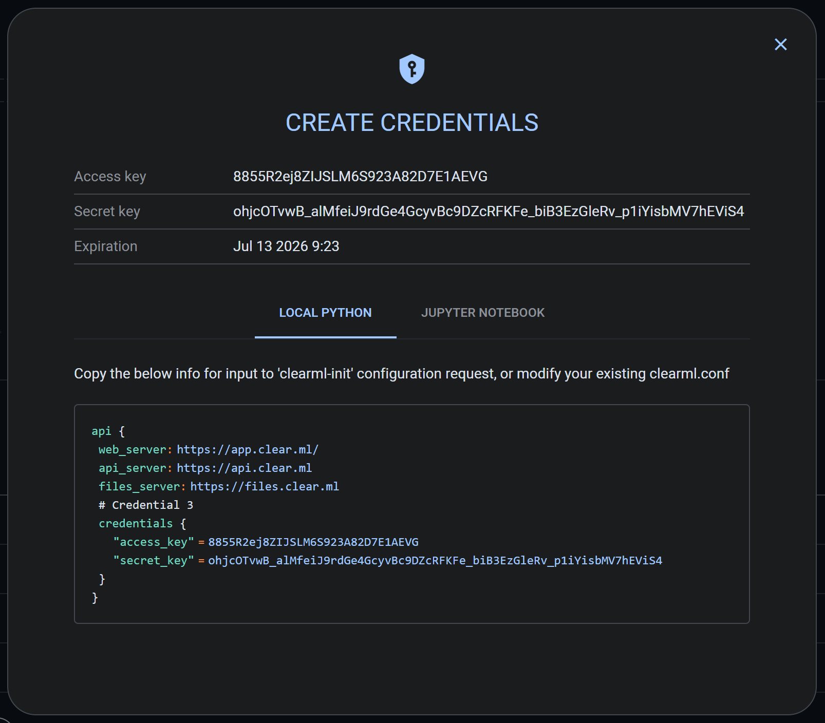 ClearML credentials