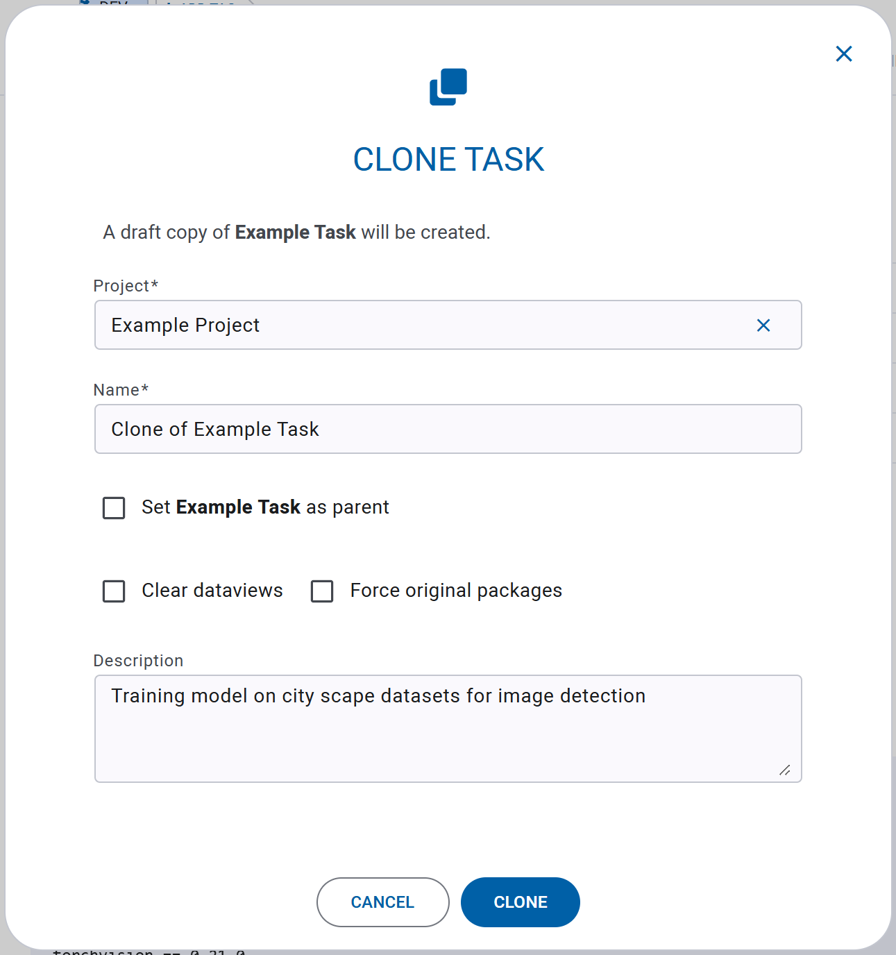 Clone modal