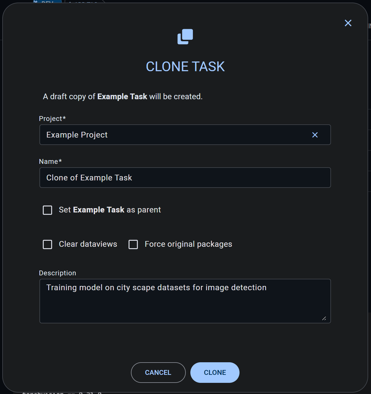 Clone modal