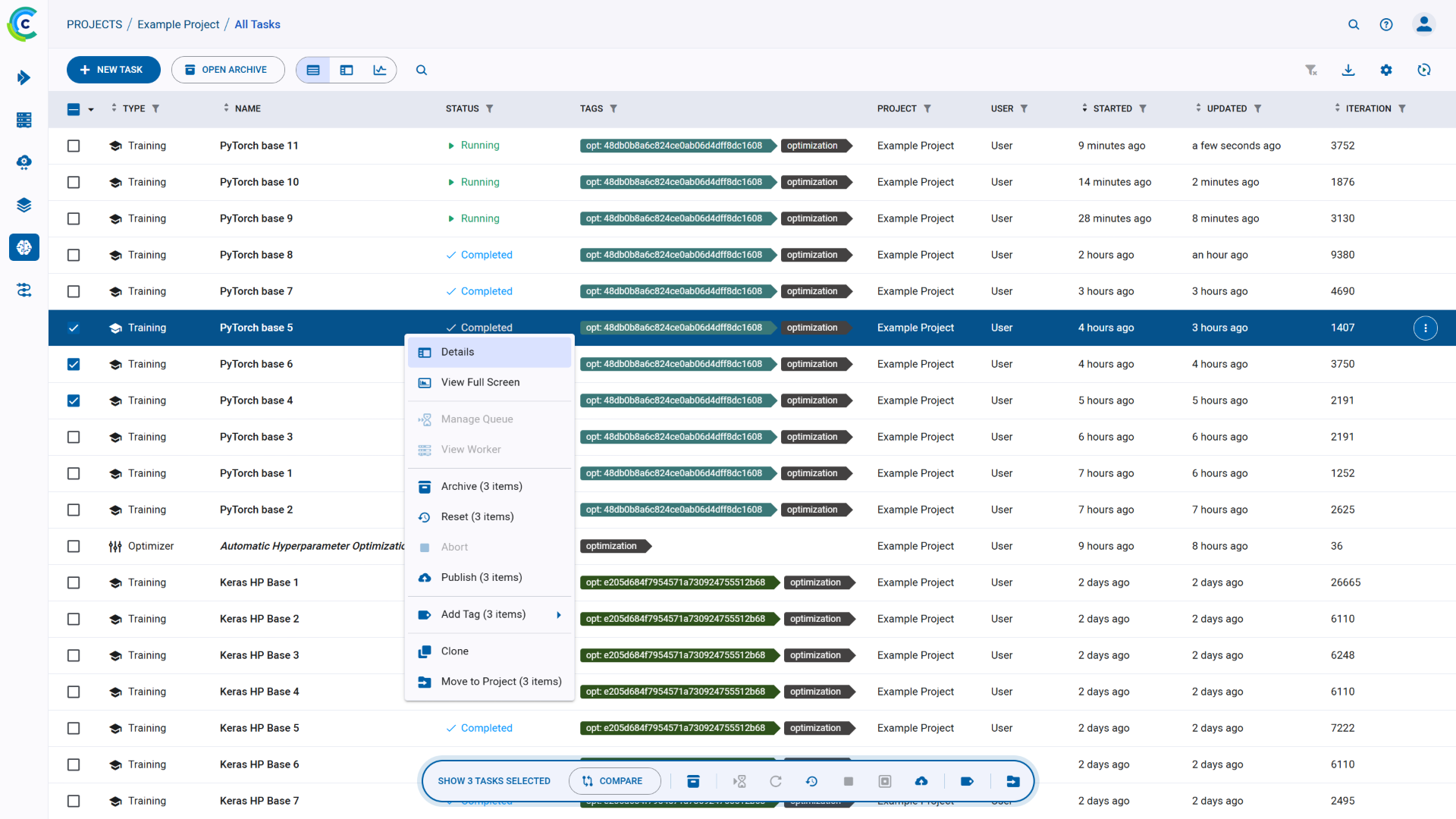 Task table batch operations