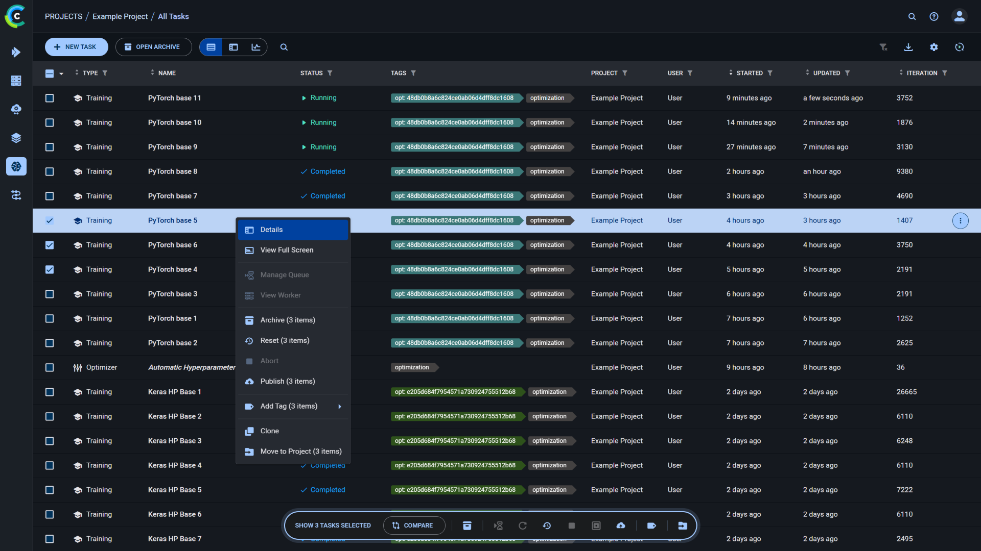 Task table batch operations