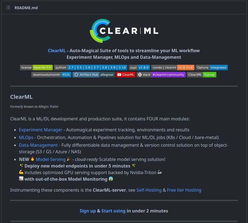 ClearML Github page