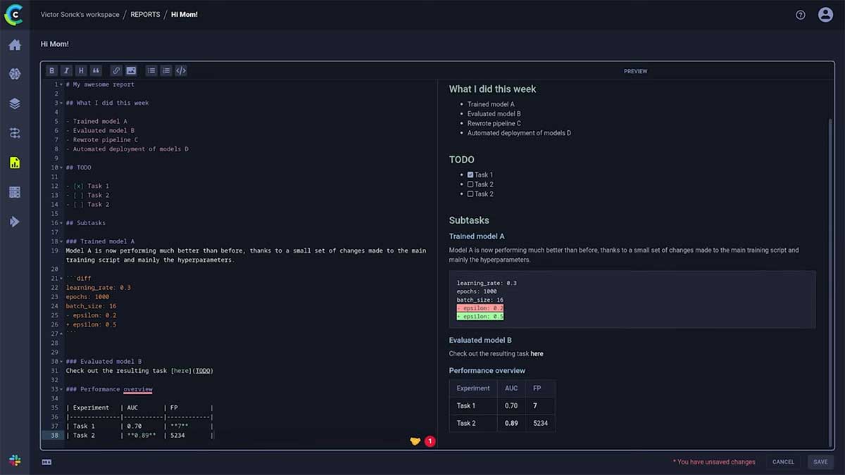 Report creation page