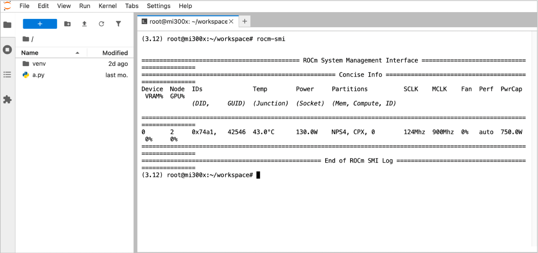 단일 GPU 파티션 내에서 실행되는 Jupyter Notebook 환경
